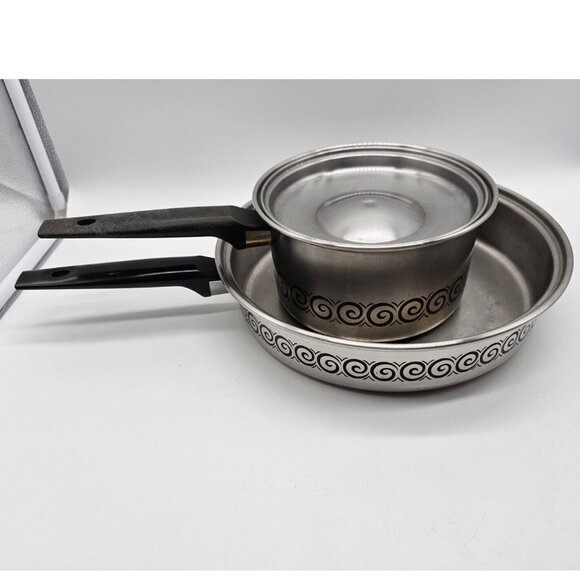 Vintage MCM Ecko Stainless Steel 2 Quart Pot W/ Cover And 10" Frying Pan - Picture 1 of 15